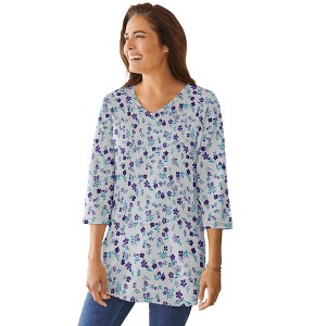 Woman Within Perfect Printed Three-Quarter-Sleeve V-Neck Tunic - 1 of 4
