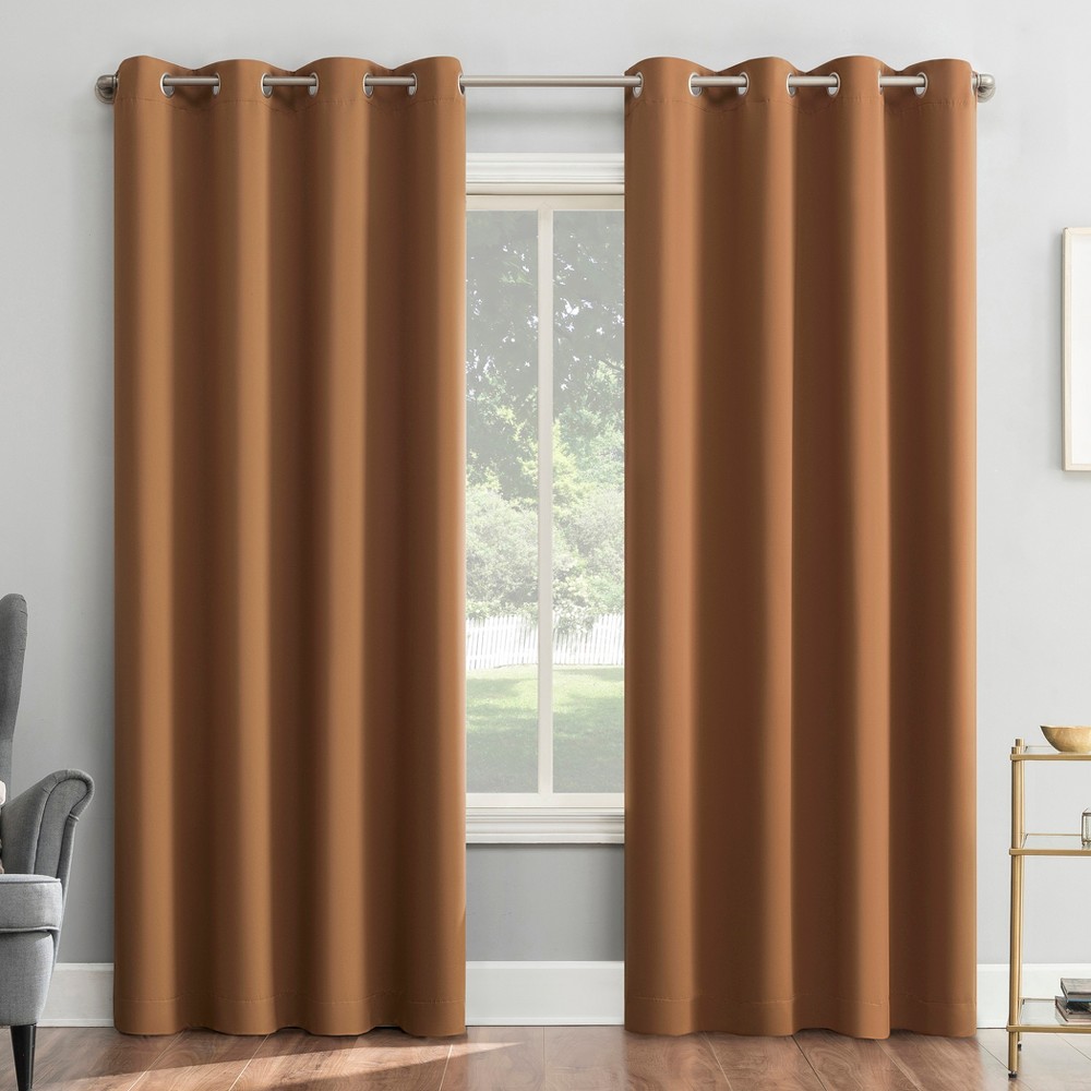 54"x84" Sun Zero Blackout Kenneth Energy Saving Grommet Curtain Panel Sunbaked Brown: Modern Thermal Insulated