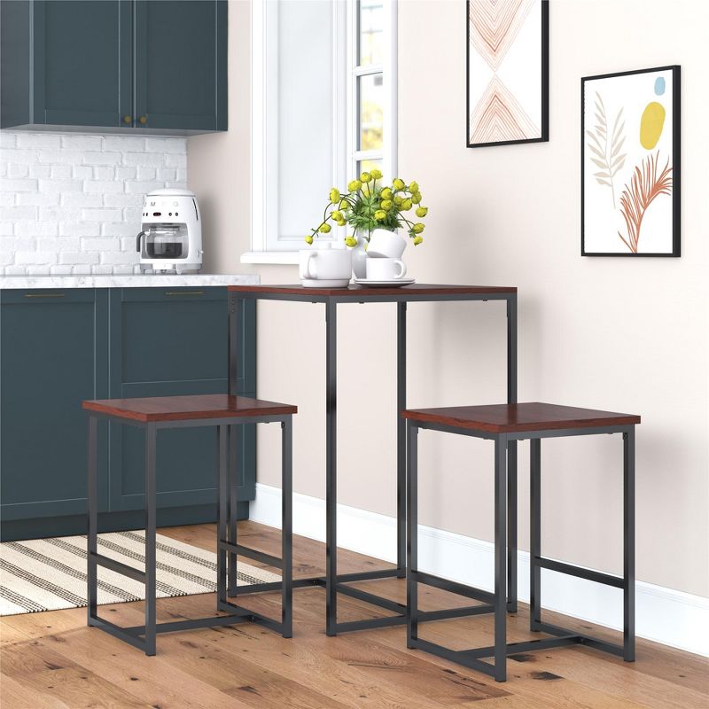 Novogratz Bungalow Bar Height 3-Piece Pub Table and Stools Set with Wood Tabletop and Metal Frame, 3 of 6