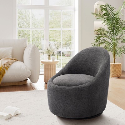 Modern Barrel Swivel Chairs with Concealed Storage, Round Upholstered Accent Chairs