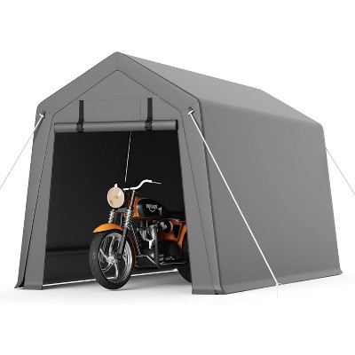 Portable Carport Storage Shed with Roll-up Zipper Door, Heavy Duty Waterproof Tarp, Storage for Motorcycle, Bike, Garden Tools, Gray