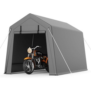 Portable Carport Storage Shed with Roll-up Zipper Door, Heavy Duty Waterproof Tarp, Storage for Motorcycle, Bike, Garden Tools, Gray - 1 of 4