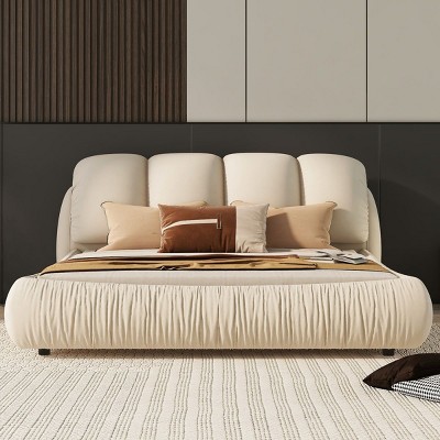 Luxury Bed Frame Queen Size,Upholstered Headboard Velvet,Queen Size Luxury Velvet Upholstered Bed With Oversized Padded Backrest -Cuddlewood