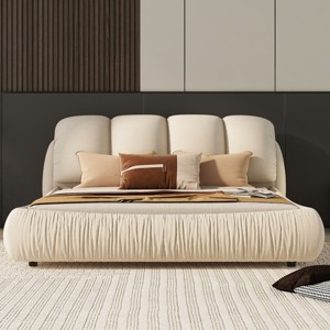 Luxury Bed Frame Queen Size,Upholstered Headboard Velvet,Queen Size Luxury Velvet Upholstered Bed With Oversized Padded Backrest -Cuddlewood - 1 of 4