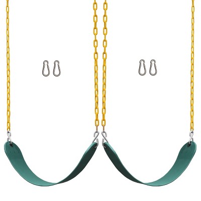 Jungle Gym Kingdom Outdoor Swing Seats for Kids - 2 Swings for Backyard Swingset, Playground, Treehouse with Accessories & Hardware - Green