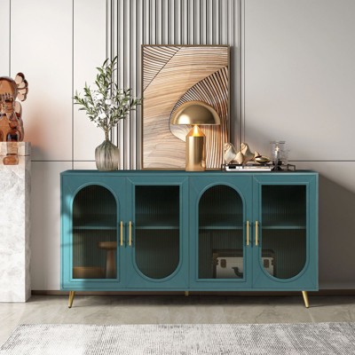 TV Stand With Storage with 4 Doors,60" W Functional Storage Cabinets TV Stands for TVs up to 65" with 2 Adjustable Shelf And Gold Legs-Maison Boucle