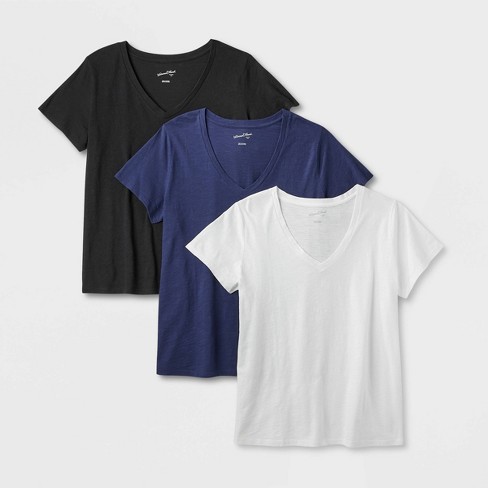Women's 3pk Fitted V-neck Short Sleeve T-shirt - Universal Thread™  White/black/navy 1x : Target