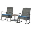 Outsunny 3 Pieces Outdoor PE Rattan Rocking Chair Set, Patio Wicker Recliner Rocker Chair with Soft Cushion & Nature Wood Top Coffee Table, for Garden Backyard Porch - 4 of 4