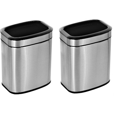 Alpine Industries Stainless Steel Commercial Indoor Trash Can with Open Lid 2.6-Gallon 2/Pack