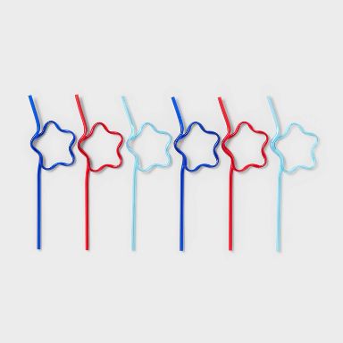 6ct 4th of July USA Star Shaped Straws - Spritz™