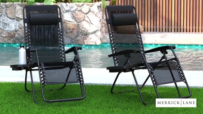 Navy Folding Mesh Zero Gravity Chair Set with Pillow and Tray