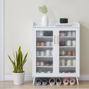 Shoe Storage Cabinet with Glass Doors, 5-Tier Shoe Cabinet with Sturdy Support Legs for Entryway, Front Door, White - 1 of 4