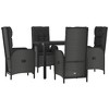 vidaXL Patio Dining Set - 5 Piece Black Poly Rattan with Cushions, Reclining Chairs & Tempered Glass Table - 3 of 4