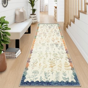 Botanical Washable Area Rug Modern Bird Pattern Rug Soft Non-Slip Low Pile Rugs for Living Room Bedroom - 1 of 4