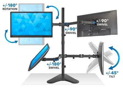 Black Steel Quad Monitor Adjustable Desktop Stand