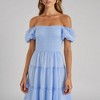 Knit & Lounge Women’s Smocked Off Shoulder Midi Dress Puff Sleeves Tiered Skirt Textured Grid Fabric Romantic Style - 4 of 4