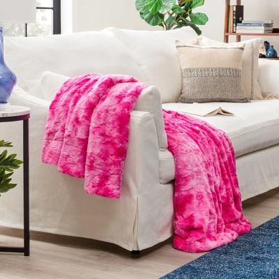Pink Faux Fur Sherpa Reversible Throw Blanket 50" x 65"