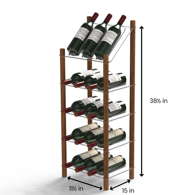 Life Story MyWinebar 15 Bottle Wine Holder Wood Frame Floor Storage Rack Display Stand with Tilted Top Shelf and 4 Flat Display Shelves, 5 of 6