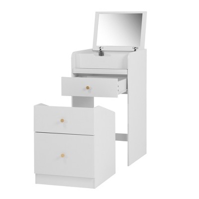 Lirago,19.68"L*15.74"W*35.43"H,White Vanity Desk Set with Mirror & Stool - Space Saving Makeup Table with Drawers for Bedroom