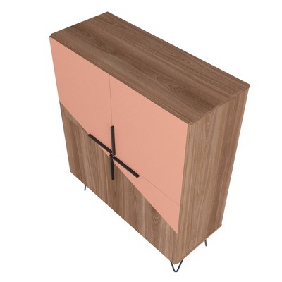 Brown and Pink Mid-Century Modern Low Cabinet with Hairpin Legs