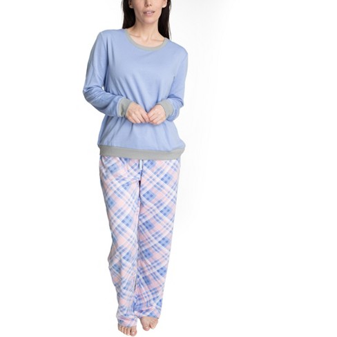 Hanes Womens Holiday Hibernation Pajama Set Blue Sugar Plaid X Large