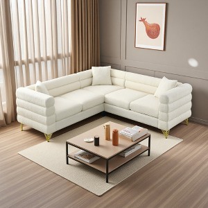 82" Modern L-Shaped Teddy Sectional Sofa, 5-Seater with 3 Pillows - 1 of 4