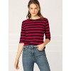 INSPIRE CHIC Women's Elbow Sleeves Boat Slim Fit Casual Stripe Animal Print Multi Floral Pattern T-Shirt - 2 of 4