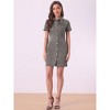 Allegra K Women's Collar Roll Up Short Sleeve Belted Button-Up Denim Shirt Dresses - 3 of 4