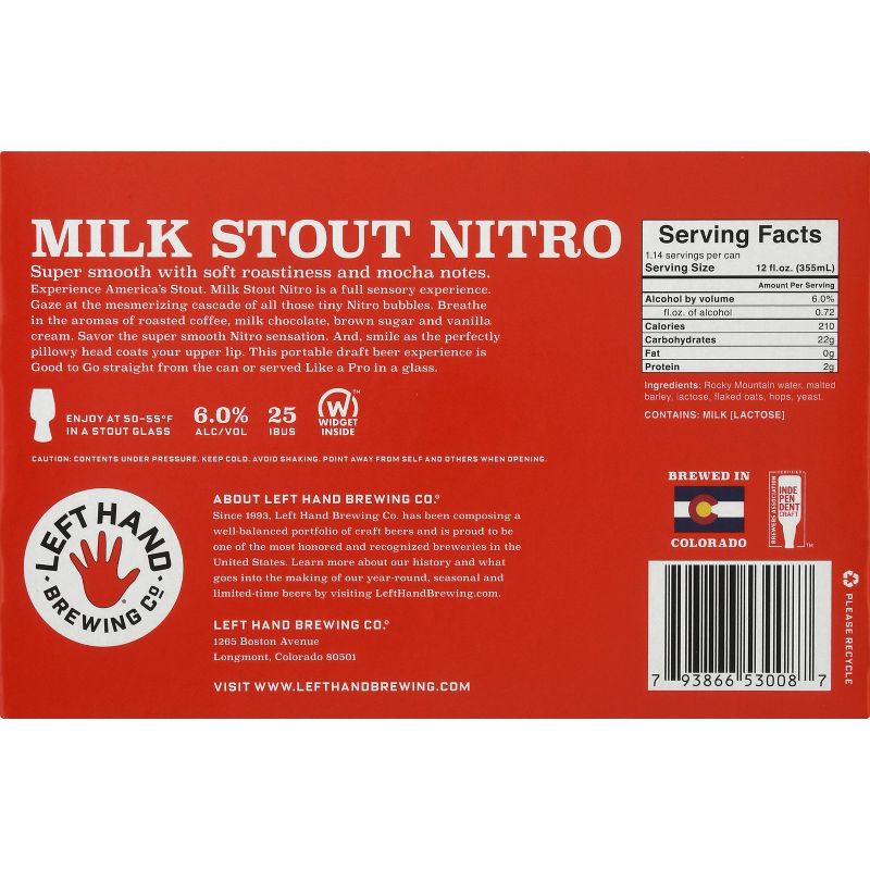 Left Hand Milk Stout Nitro Beer - 6pk/13.65 fl oz Cans, 3 of 5
