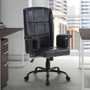 VECELO Ergonomic Leather Office Chair, Adjustable Swivel Desk Chair with Armrests & Lumbar Support, Black/Brown - 1 of 4