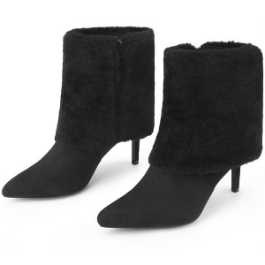 BLISSFUL STEP Women's Faux Fur Stiletto Heel Pointed Toe Ankle Boots - 1 of 4