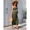 Coolmee Women's Casual Maternity Jumpsuits Solid Sleeveless Cropped Pants Jumpsuit Romper with Smocked Neck and Side Pockets for Pregnancy L Green - 2 of 4