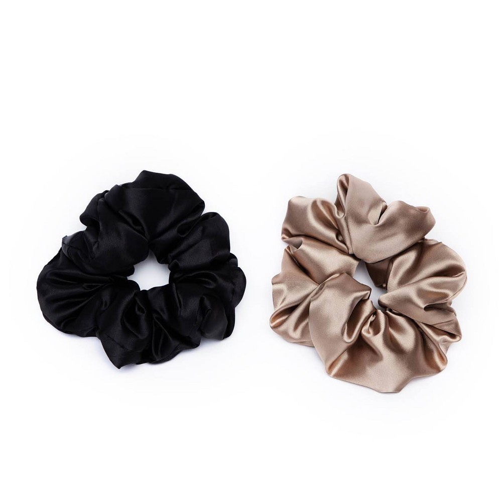 2pk Satin Pillow Scrunchie Black/Gold - Kitsch