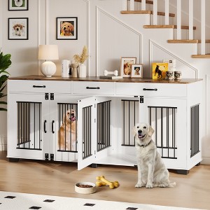 Dog Crate Furniture with Storage, Indoor Wooden Dog Kennels, with Drawers and Dividers, Double Dog Crate Furniture, Side Table Dog Crates - 1 of 4