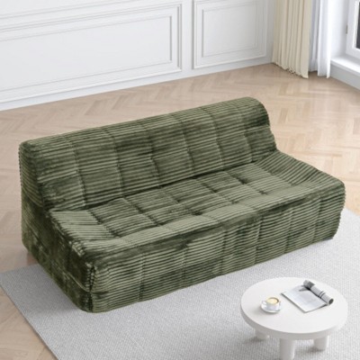 3-Seat Corduroy Sofa-Full Sponge Compression, Minimalist Design, Green