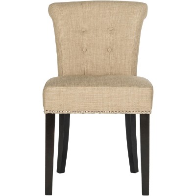 Beige Upholstered Parsons Side Chair with Wood Legs