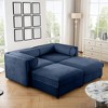DOMETOUR Blue Chenille 2-Seater Sofa with 2 Storage Ottomans, Cylindrical Backrest & Armrests, Modern Loveseat with Hidden Storage - 3 of 4