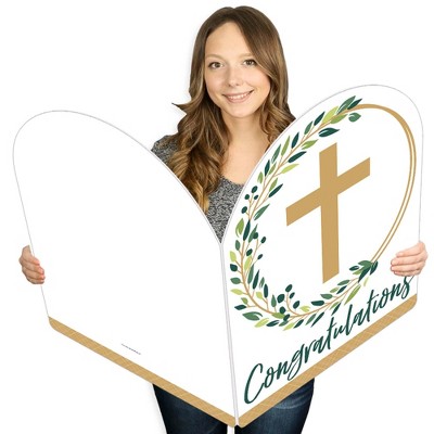 Big Dot of Happiness Elegant Cross - Religious Congratulations Giant Greeting Card - Big Shaped Jumborific Card