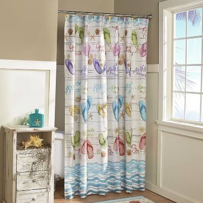 Lakeside Flip-Flops Bathroom Shower Curtain with Tropical Beach Themed Accents