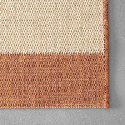 Terracotta Stripe Square Synthetic 64" Easy-Care Outdoor Rug