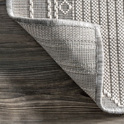 Leigh Light Gray Stripe Synthetic 5' x 8' Indoor/Outdoor Rug