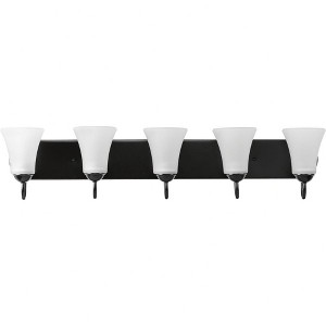 Progress Lighting Classic 5-Light Bath Vanity in Black, Bell-Shaped Glass Shades - 1 of 3