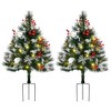 YOOCOZZ Christmas Decor 2 Set-2.5Ft Green Outdoor Entryway Pre-Lit Artificial Xmas Tree, 70 Branches, White LED lights, Red Berries, Pine Cones, Balls - 3 of 4