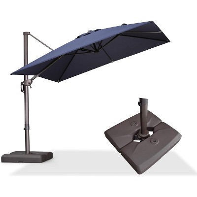 PURPLE LEA Cantilever Patio Umbrella with Base Included Square Umbrella with 360° Rotation and Aluminum Offset Hanging Outdoor Umbrella