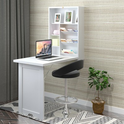 Costway Wall Mounted Fold-Out Convertible Floating Desk Space Saver Writing Table White