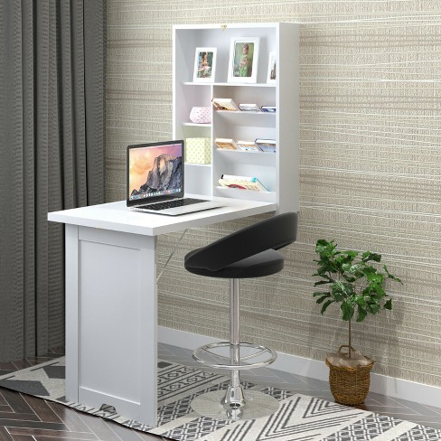 Costway Wall Mounted Fold Out Convertible Floating Desk Space Saver Writing Table White Target - Floating Wall Mounted Corner Desk