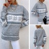Women's Long Sleeve Mock Neck Knitted Sweater Geometric Snowflake Graphic Fitted Pullover Sweaters - 2 of 3