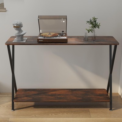 Narrow Console Table, 2-Tier Farmhouse Sofa Table with Shelves, 33.5 Inch Long Hallway Table
