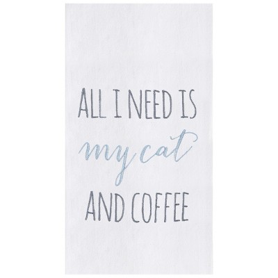 C&F Home My Cat & Coffee Embroidered Cotton Flour Sack Kitchen Towel Dishtowel