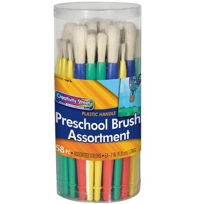 Creativity Street Chubby White Bristle Easy Grip Plastic Handle Paint Brush Set, Assorted Size, Assorted Color, set of 58